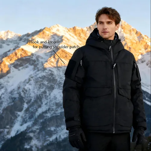 Vista 3 de Chaqueta de esquí de nieve para hombre, chaqueta cálida táctica de camuflaje, impermeable, con capucha, resistente al viento, parka de invierno