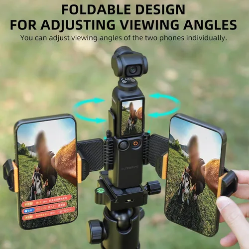 Vista 4 de Adaptador de soporte extendido dual para DJI Osmo Pocket 3 Cámara Manija Extensión Marco Accesorios Cold Shoe Light Mic Trípode Expansión Montaje