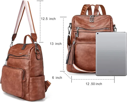 Vista 23 de OPAGE - Mochila de cuero para mujer, con borla de moda, bolso de hombro, mochila grande, bolsa de viaje, gris, L