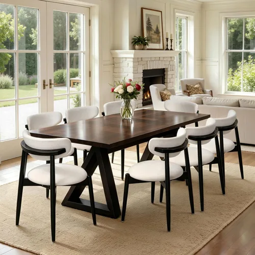 Vista 41 de CHUN YI Juego de 2 sillas de comedor tapizadas de madera maciza, sillas auxiliares de cocina de tela moderna de mediados de siglo con respaldo Beige