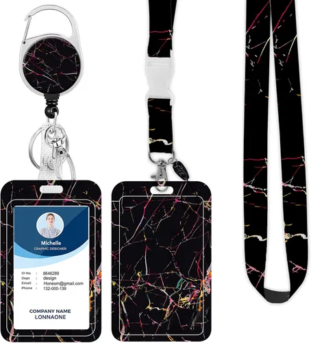 Vista 35 de Cordón con soporte para insignia, carrete retráctil con correa de cuello desmontable y soporte vertical para tarjetas de identificación