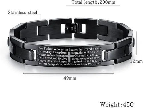 Vista 2 de Pulsera de la Biblia de la Santa Biblia para hombres, pulsera de acero inoxidable con cruz de Hip Hop de la Biblia, brazalete de oración
