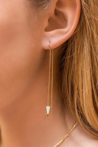 Vista 3 de Aretes de cadena de oro de 14 quilates para mujer, aretes de rosca de oro para mujer, aretes de doble perforación, aretes de hilo Aretes colgantes