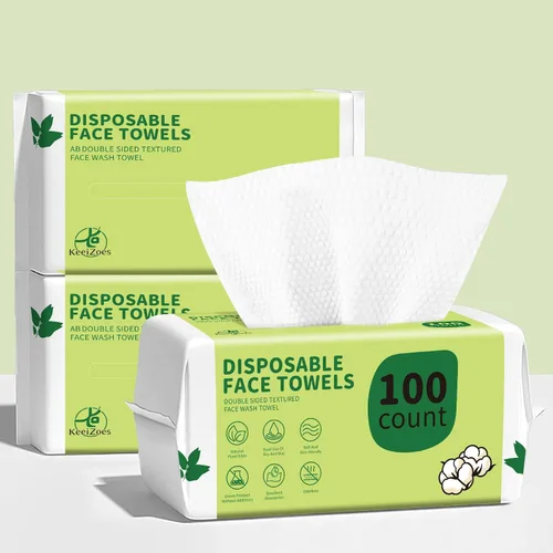 Vista 9 de Toallas faciales desechables 100 unidades, toallas faciales biodegradables ultra suaves y gruesas para piel sensible, toallitas secas para quitar