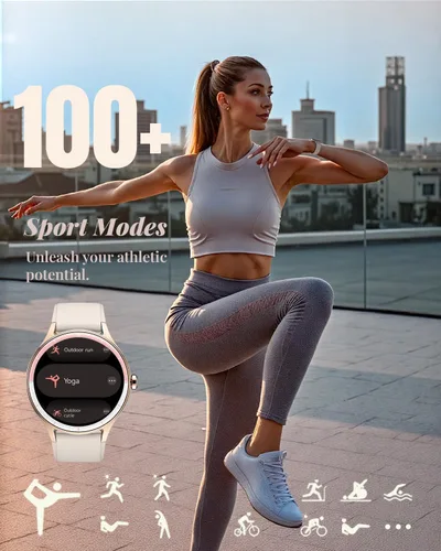 Vista 2 de TOOBUR Reloj inteligente para mujer, reloj inteligente HD de 1.575 pulgadas, compatible con Android e iOS, responder/hacer llamadas, reloj de Beige