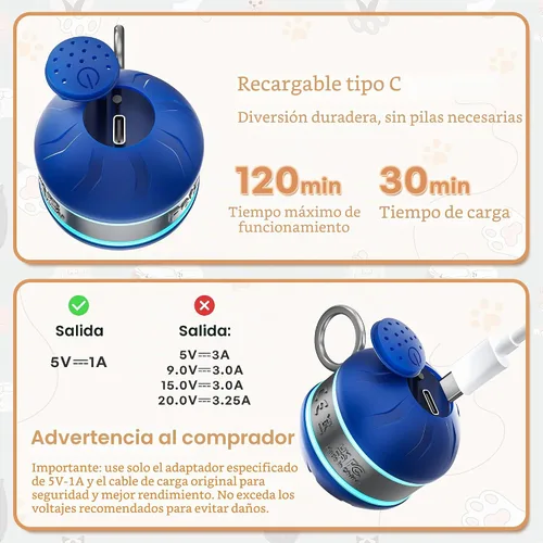 Vista 3 de Speedy 2.0 Tail - Juguetes interactivos para gatos adultos aburridos de interior, bolas de juguete automáticas recargables para gatos que se mueven
