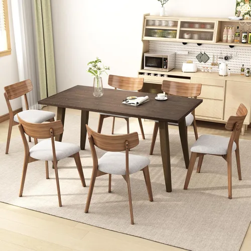 Vista 9 de Dining Chairs Set of 2, Mid Century Modern Dining Chairs with Curved Backrest and Wood Legs, Walnut Finished Frame Upholstered Dining Room Chairs