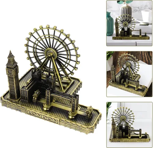 Vista 2 de Figura de modelo londinense Big Ben Reloj Ornamento con base de madera decorativo coleccionable para el hogar Oficina Soporte de exhibición