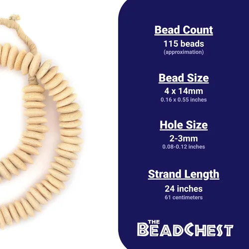 Vista 4 de TheBeadChest Ashanti - Cuentas de platillo de vidrio de comercio justo, espaciadores de disco étnico tribal africano (beige)
