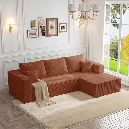 Vista 44 de Sofá otomano modular de pana de 28 pulgadas sin hueso, sofá otomano seccional para sala de estar, color beige