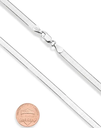 Vista 2 de Miabella 925 Sterling Silver Italian Solid 4.5mm Flexible Flat Herringbone Chain Necklace Women, Made in Italy