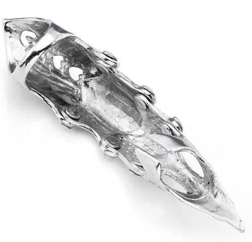Vista 3 de Jovivi - Anillo de fantasía para hombre, diseño de nudillos de armadura plateada, doble lazo, punk, rock, gótico, genial, 1-4 piezas