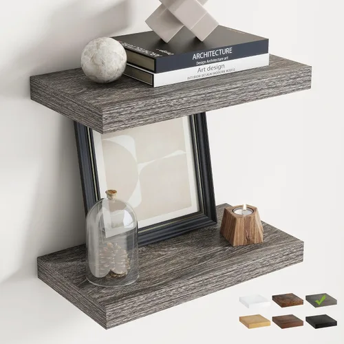 Vista 58 de Estantes flotantes cuadrados de 8 pulgadas para pared, paquete de 3, estantes de baño con veta de madera de 8"D con soportes invisibles, estantes
