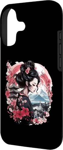 Vista 2 de Japanese Geisha with Mount Fuji and Pagoda Cherry Blossom Case for iPhone 17