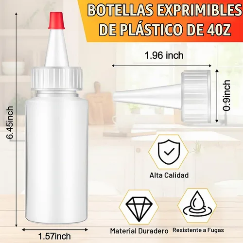 Vista 2 de Xinnun 80 botellas de plástico de 4 onzas para condimentos con tapas de punta roja, botella dispensadora redonda vacía recargable para líquidos