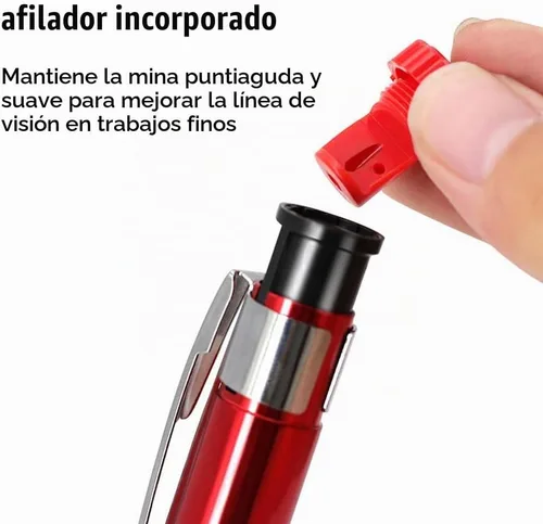 Vista 7 de Juego de lápices profesionales de aluminio multicolor para carpintería -3 tamaños (2/3/4 piezas)+núcleo de plomo mixto+sacapuntas adicional Negro