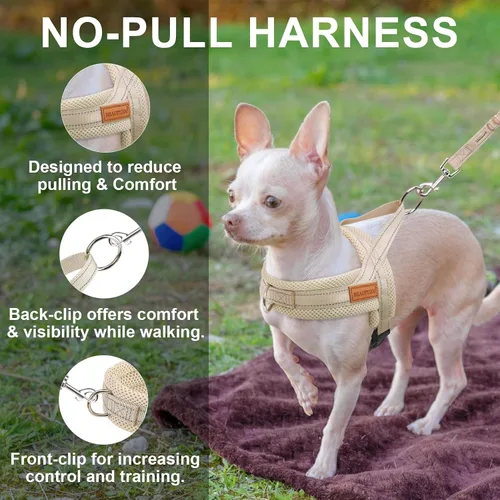 Vista 5 de BEAUTYZOO Arnés para Perros Pequeños, Juego de Arnés y Correa sin Tirones, Arnés de Chaleco para Cachorros Suave a Prueba de Escapes con Manija
