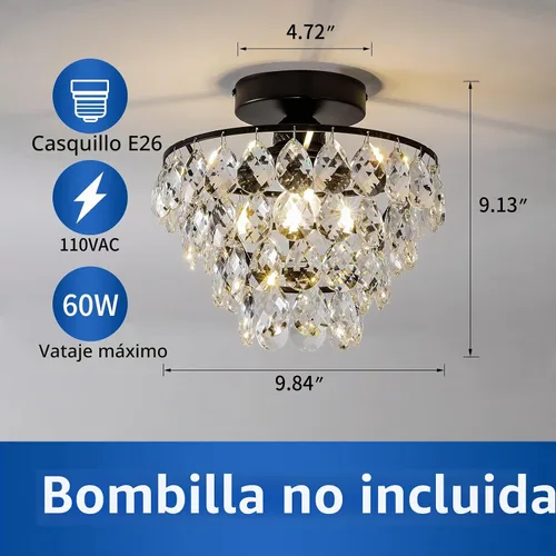 Vista 4 de CM MZY Lámpara de techo moderna de cristal pequeña, lámpara de techo semiempotrada color negro mate, mini candelabros de cristal para pasillo