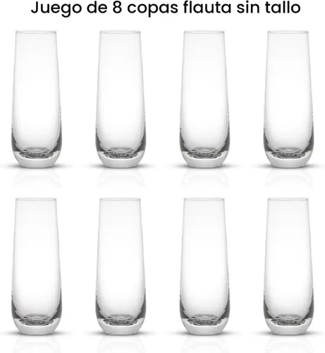 Vista 3 de JoyJolt Milo Copas de Champán Sin Tallo Juego de 8 Copas de Cristal. Flauta de Vino Prosecco de 9.5oz, Copas de Mimosa, Juego de Copas de Cóctel