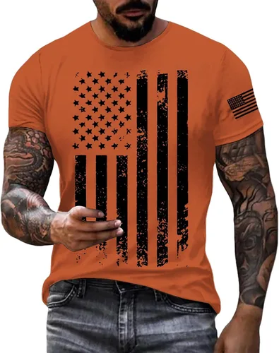 Vista 12 de Camisetas patrióticas para hombre del 4 de julio para el 4 de julio, camiseta patriótica de manga corta con cuello redondo y bandera estadounidense