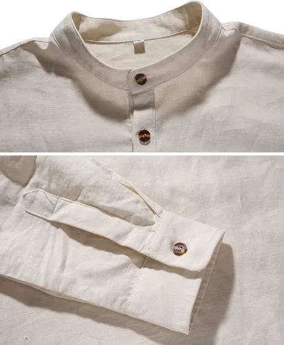 Vista 5 de NITAGUT Camisas de lino de manga larga con cuello Henley para hombre