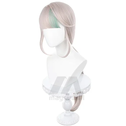 Vista 4 de Genshin Impact - Peluca de cosplay Lynette Anime larga rosa mixta verde con gorra de peluca gratis para mujer, Comic Con, espectáculo de cosplay