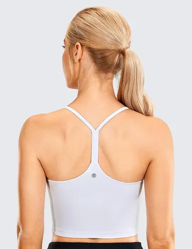 Vista 2 de CRZ YOGA - Camisa corta deportivo con brasier acolchado sin varilla para mujer, con tirantes delgados, para yoga y entrenamiento.