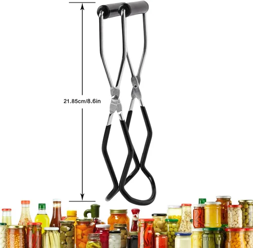 Vista 2 de Pinzas elevadoras de tarros de acero inoxidable con mango de agarre para cocina del hogar (negro)