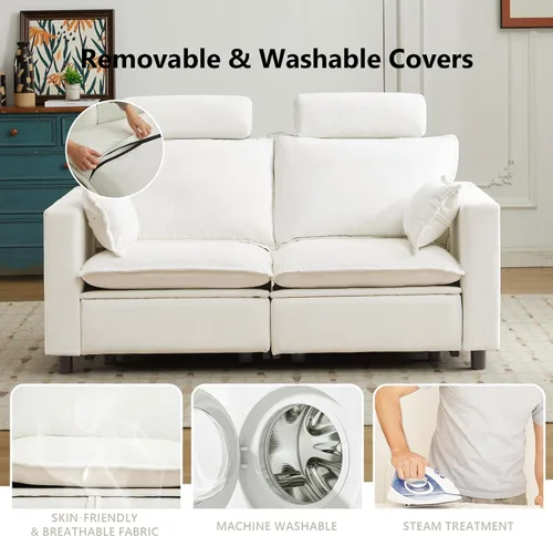 Vista 7 de GUEAPY Sofá reclinable eléctrico, sofá biplaza Cloud Couch, sofás seccionales reclinables color crema de gran tamaño, moderno sofá reclinable