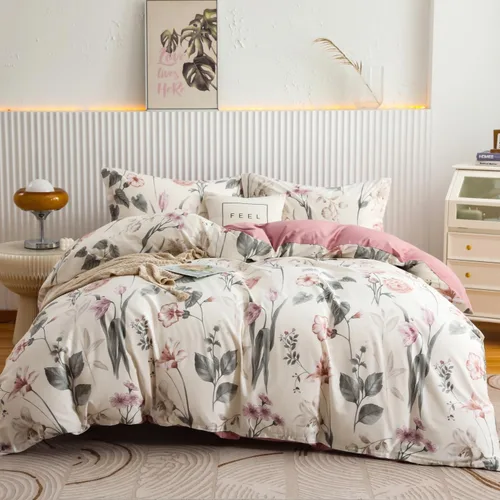 Vista 9 de OAITE - Juego de funda de edredón individual con patrón floral de 600 hilos, ultrasuave, 100% algodón, fibra larga, juego de 3 piezas, transpirable