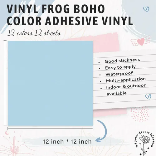 Vista 2 de VINYL FROG Paquete de vinilo adhesivo pastel, 12 hojas de 12 x 12 pulgadas, vinilo mate bohemio para manualidades, 12 paquetes de vinilo