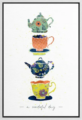 Vista 2 de SIGNWIN Lienzo enmarcado para pared, arte ornamental de neón fino, tazas de té, comida y bebida, ilustraciones culturales, arte moderno, elegante