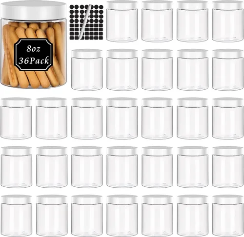 Vista 8 de Paquete de 40 tarros de plástico con tapas negras de 6 onzas, recipientes de plástico redondos de 6.1 fl oz Clear Cosmetic Jars,Refillable Empty