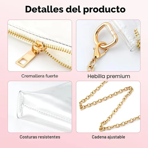 Vista 2 de Bolso transparente para mujer, aprobado para estadios, con cremalleras, para conciertos, eventos deportivos, festivales (blanco)