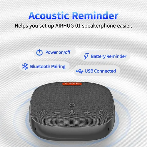 Vista 9 de AIRHUG Altavoz de conferencia y micrófono, altavoz Bluetooth con recogida de voz de 360°, reducción de ruido avanzada, USB-C Plug & Play, compatible
