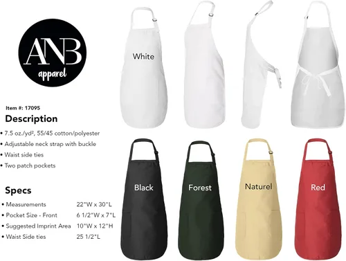 Vista 7 de Personalización Chef Delantal con Bolsillos Bordado OPCIONAL DISPONIBLE