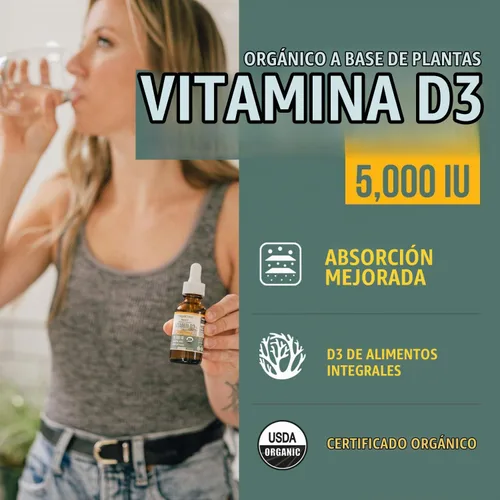 Vista 2 de Planta-D3 Vitamina D3 Orgánica 5000 UI - Vegana, Líquido Sublingual de Fuerza Máxima D3 en Gotas - 200% Mayor Absorción - Forma de Colecalciferol