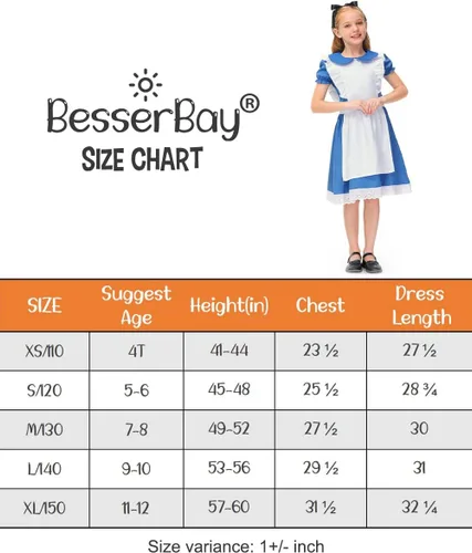 Vista 7 de BesserBay Disfraz de Halloween azul con cuello de Peter Pan y delantal blanco para niñas de 9 a 10 años