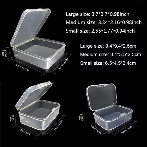 Vista 3 de 18 unidades (3 tamaños), caja rectangular de plástico transparente con tapa para artículos, píldoras, hierbas, productos para bebés, cuentas, joyas