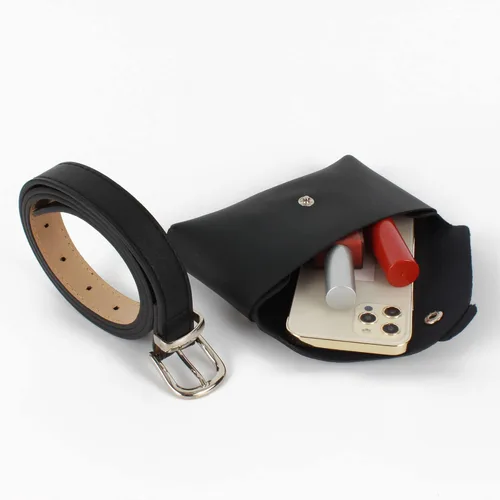 Vista 4 de Riñonera con remache punk para mujer, con cinturón, bolsa para teléfono celular, para viajes, entrenamiento, correr, senderismo