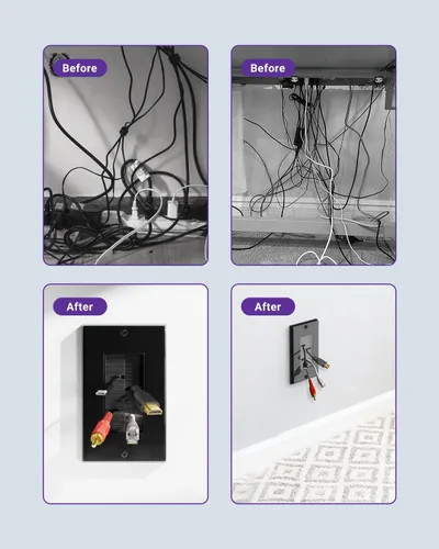 Vista 7 de VCE Placa de pared con cepillo 10 unidades, inserción para pasar cables de bajo voltaje, cubierta de salida de cable de una sola palanquita, gestión