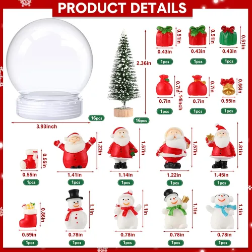 Vista 2 de Xinnun Kit de 48 piezas de 3.9 pulgadas de bolas de nieve de Navidad de plástico incluyendo 16 mini árboles de Navidad artificiales, 16 mini adornos