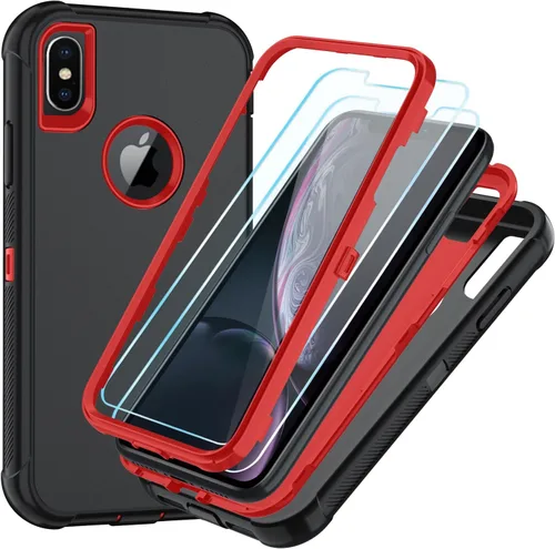 Vista 18 de SunStory Funda compatible con iPhone Xs/X con protector de pantalla HD, 3 capas de alta resistencia de cuerpo completo, funda protectora híbrida 3