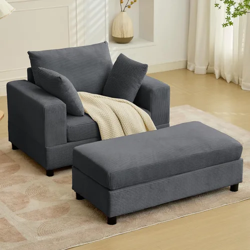 Vista 3 de PUREMIND Tumbona de 43 pulgadas para interiores con otomana, tumbona de gran tamaño con almohadas, cómodas sillas de lectura para adultos, sofá cama