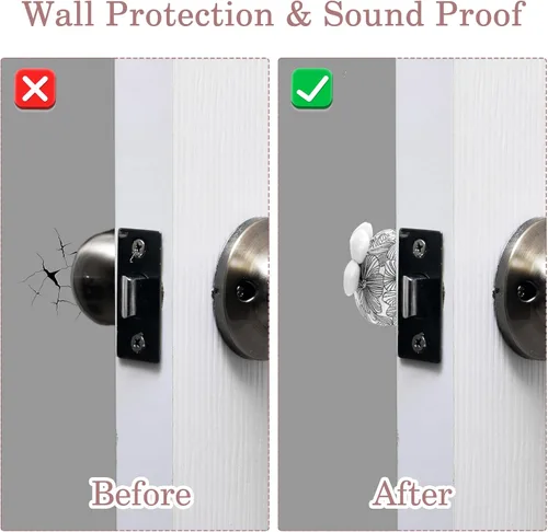 Vista 4 de TIESOME 2 PCS Fundas de Algodón para Pomos de Puerta con Diseño Floral, Funda Protectora de Pomo de Puerta Protectores de Pared Reutilizables