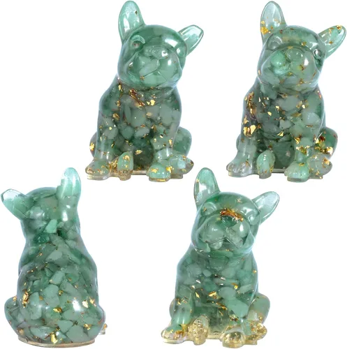 Vista 5 de SUNYIK Estatua de bulldog francés de piedra de cristal de resina, piedra curativa de reiki, figuras de animales, decoración para el hogar, oficina