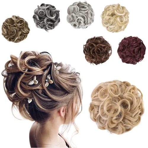 Vista 7 de Elaine Extensión de Coletero Grande y Desordenado, Rizos de Cabello Sintétcio, Coleteros Ondulados Grandes, Trenza Gruesa para Mujeres (#Blanco)