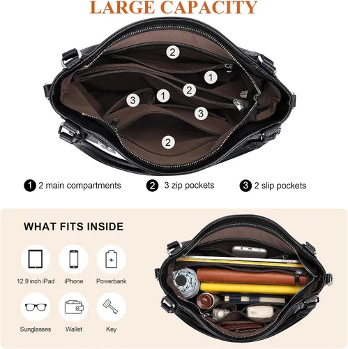 Vista 29 de Over Earth Genuine Leather Purses for Women Large Hobo Bags Lady Shoulder Handbags with Detachable Strap