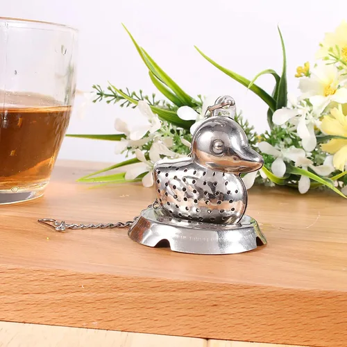 Vista 6 de Mini infusor de té suelto duradero, infusor de té de acero inoxidable, forma de pato para sala de estar, oficina, cocina, casa de té