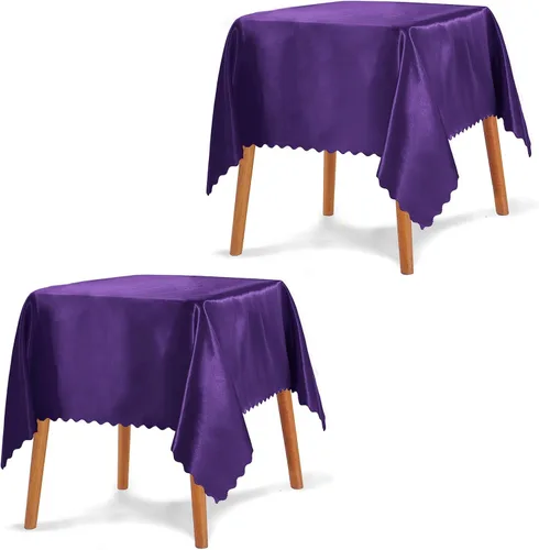 Vista 11 de P Pothuiny Paquete de 2 manteles cuadrados de satén beige de 54 x 54 pulgadas, manteles de satén superpuestos para decoración de mesa de tela suave